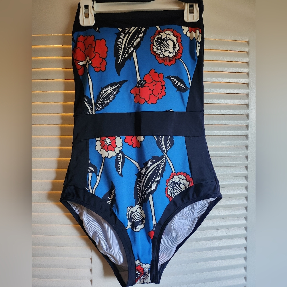 Floral Boden One Piece Swimsuit - Blue and Red